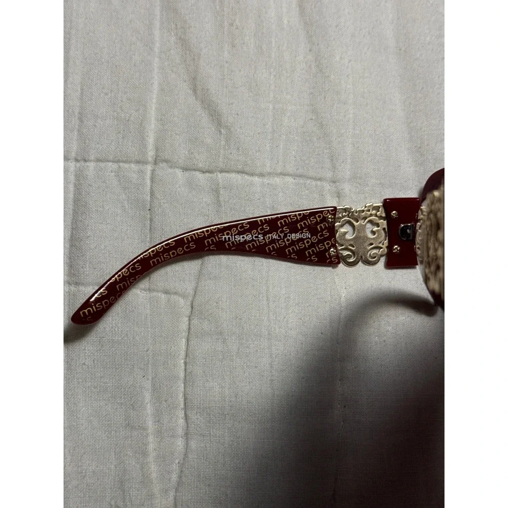 Mispecs Italy Design Red Oversized Sunglasses Gold Filigree Y2K Maroon 2000s